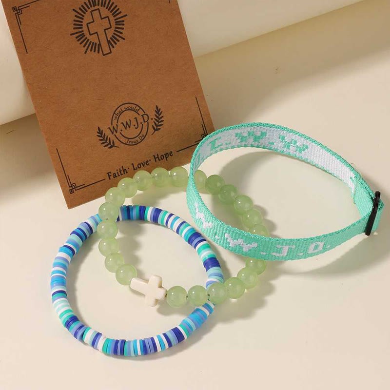 WWJD What Would Jesus Do Bracelet Set - Green - one size - image 4