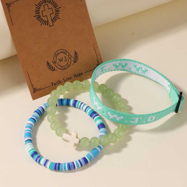 WWJD What Would Jesus Do Bracelet Set - Green - one size - image 4
