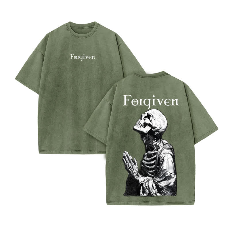 Unisex  Forgiven Print Acid Washed T-shirt - Army Green - US20-22(3XL) - image 6