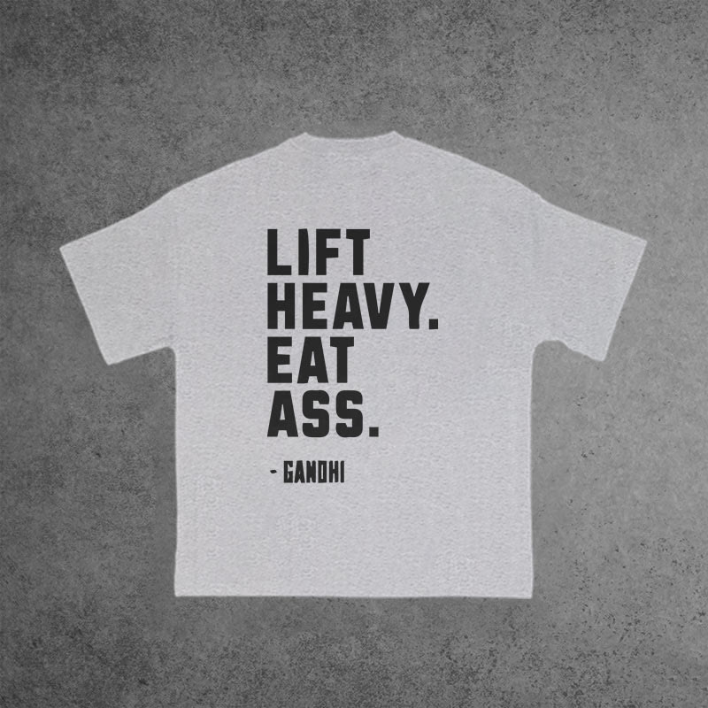 Gym 100% Cotton Lift Heavy Eat Ass Print T-shirt - Grey - US16-18(2XL) - image 5