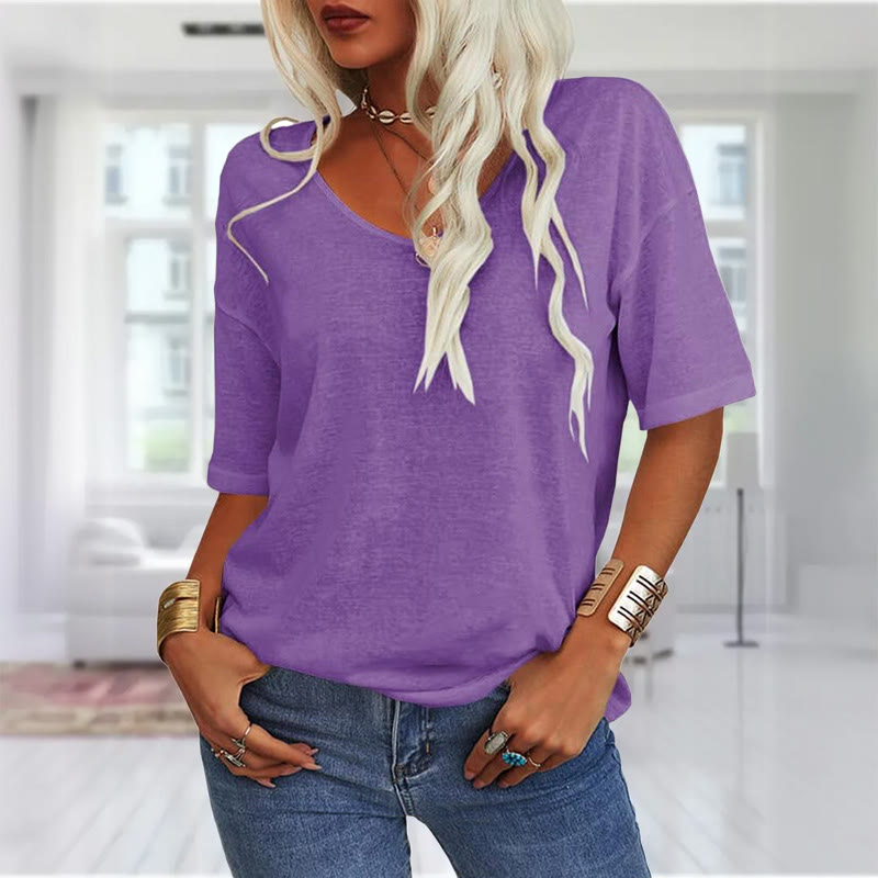 Women's casual short sleeve V-neck T-shirt - Purple - 2XL - image 10