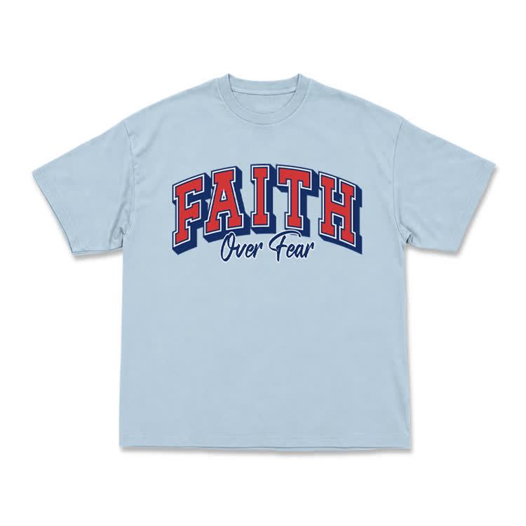 Vintage Faith Over Fear Classic T-Shirt - Light Blue - US16-18(2XL) - image 11