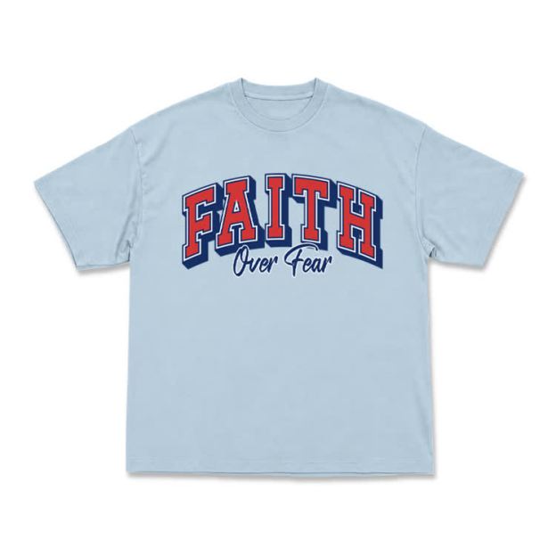 Vintage Faith Over Fear Classic T-Shirt - Light Blue - US16-18(2XL) - image 11