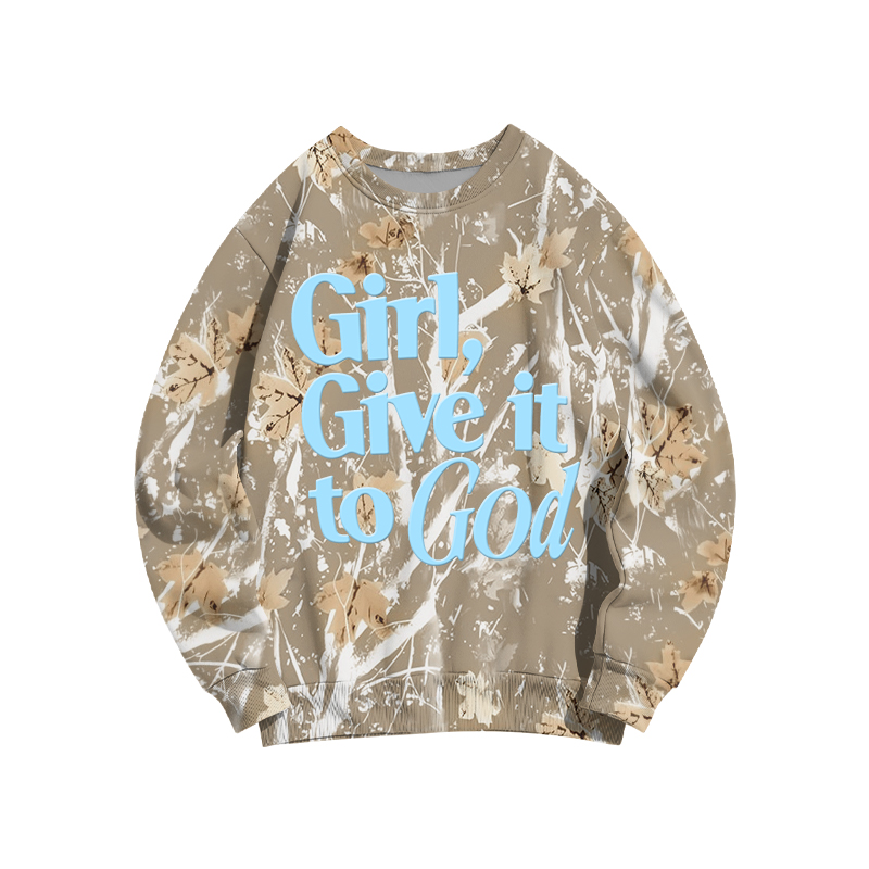 Faith Inspired Girl Give It To God Camo Forget Sweatshirt - Khaki Camo - 3XL - image 7