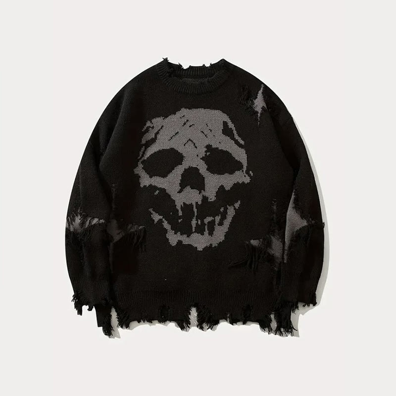 Fashionable Skull Halloween Ripped Sweater - image 3