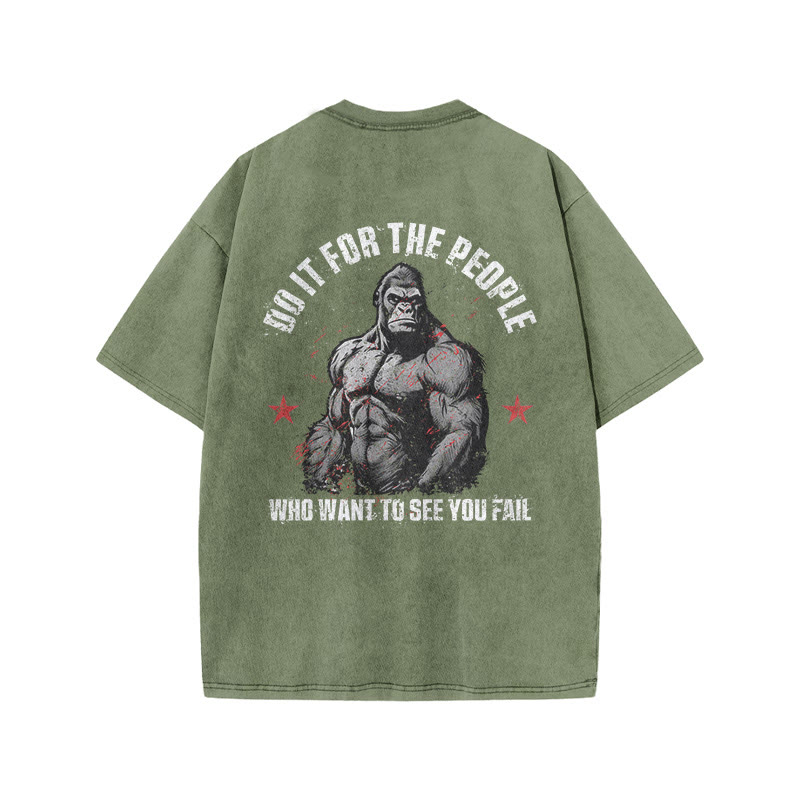 100% Cotton Do It  For The People Gym Print Acid Washed T-shirt - Army Green - US20-22(3XL) - image 5