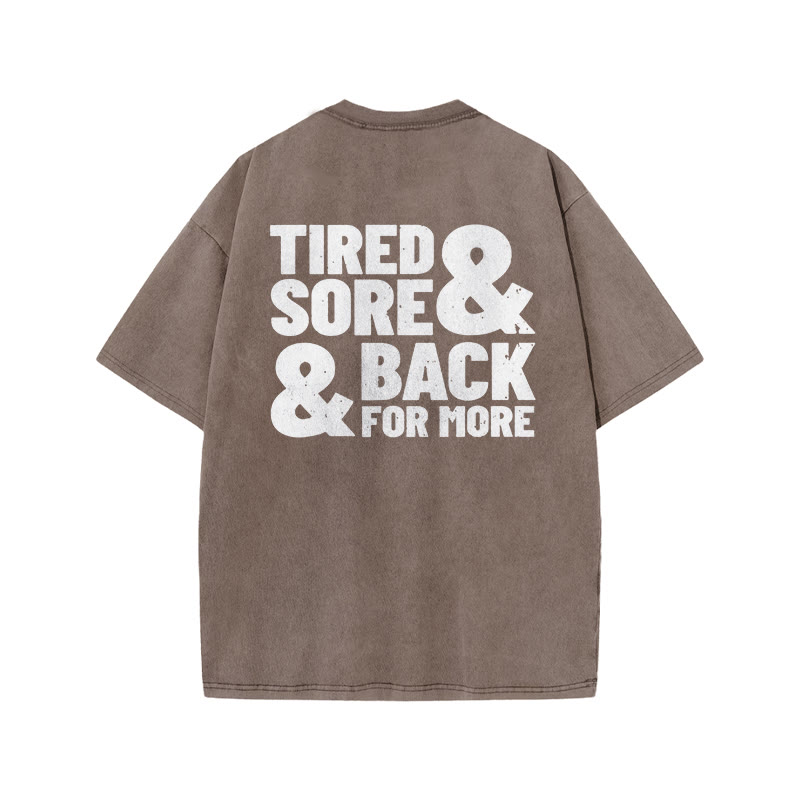 100% Cotton TIRED & SORE Gym Print Acid Washed T-shirt - Coffee - US20-22(3XL) - image 5