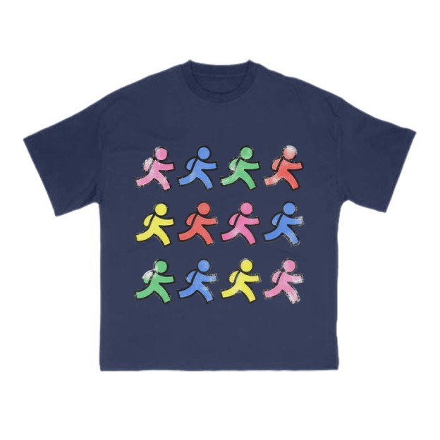 Fun Colorful Paper People Print T-shirt - Navy Blue - US16-18(2XL) - image 10