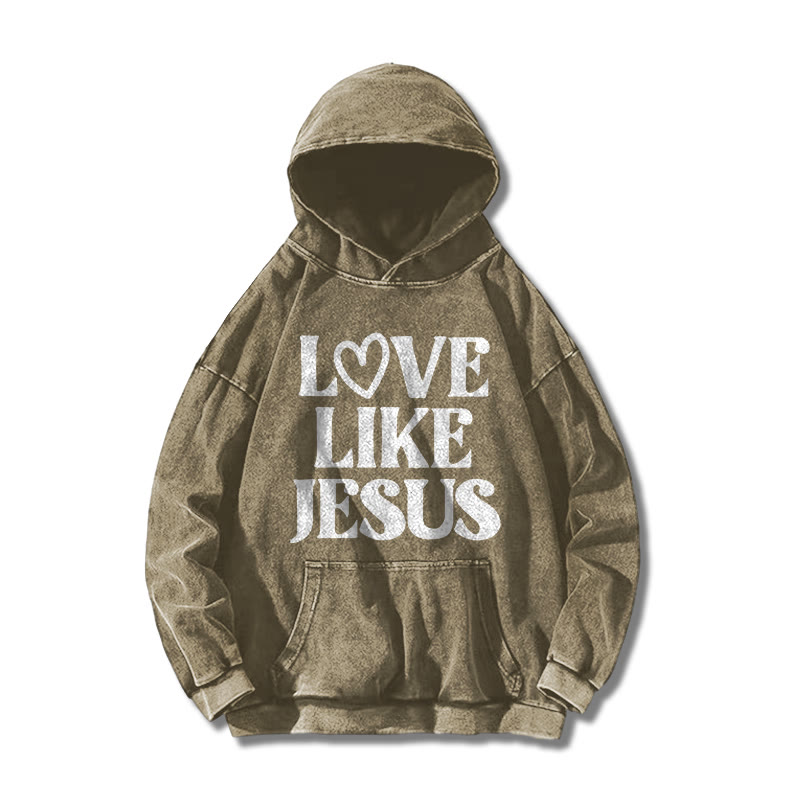 Love Like Jesus Valentine's Day Printed Washed Hoodie  - Khaki - US16-18(2XL) - image 4