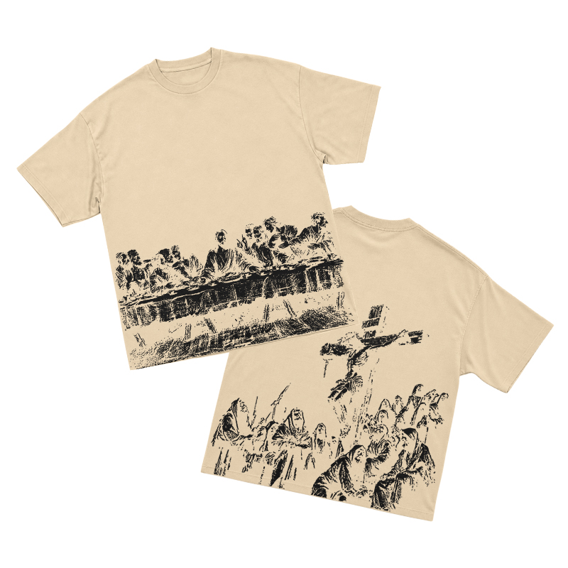 Vintage Artful Ink Wash Style Character Illustration Graphic T-shirt - Apricot - US16-18(2XL) - image 4