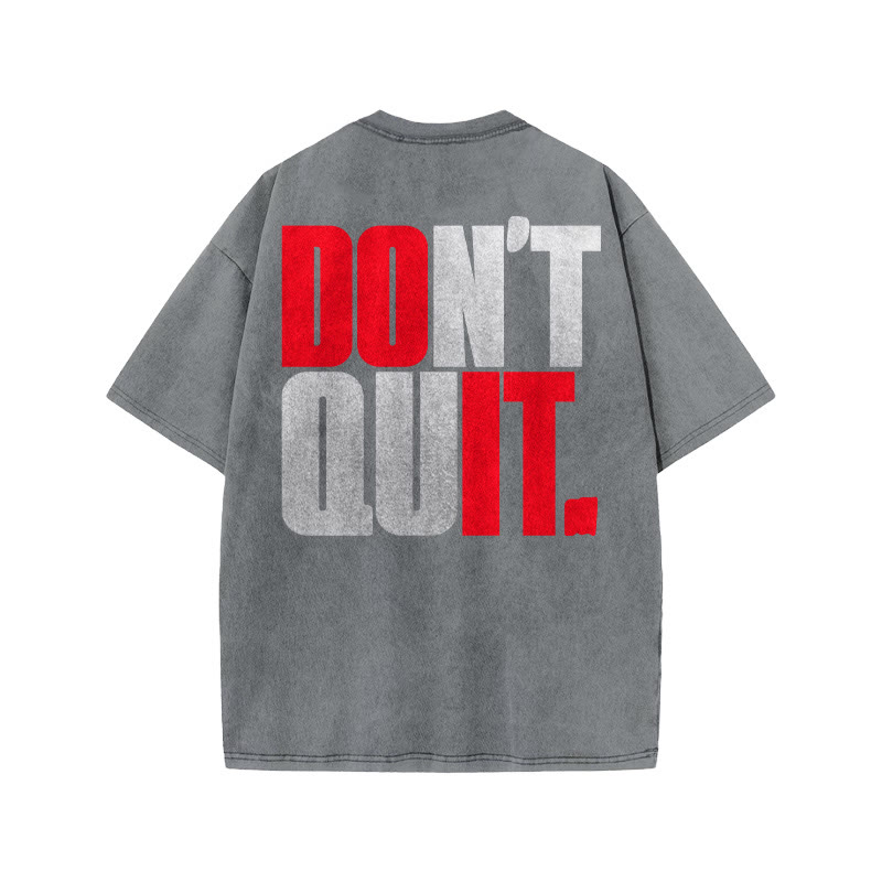 100% Cotton DON'T QUIT Gym Print Acid Washed T-shirt - Grey - US20-22(3XL) - image 3