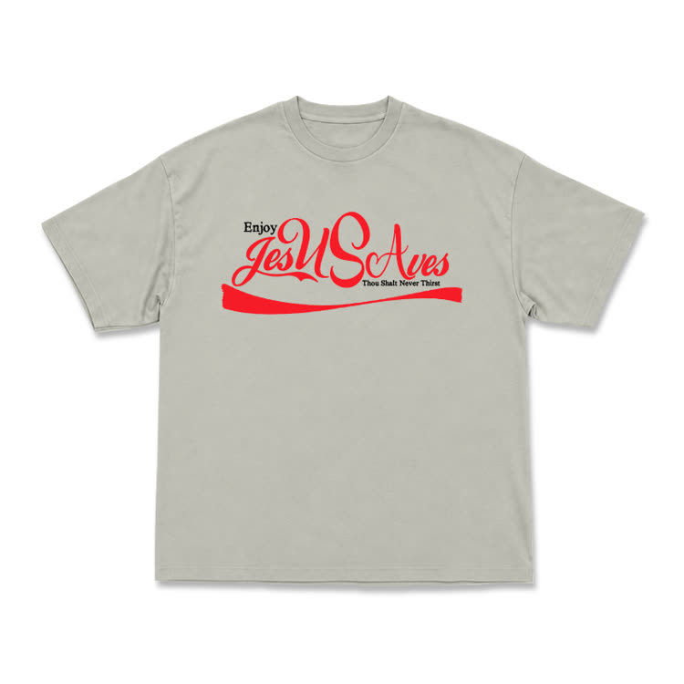 Casual Jesus Saves Script Graphic T-Shirt - Warm Grey - US16-18(2XL) - image 4