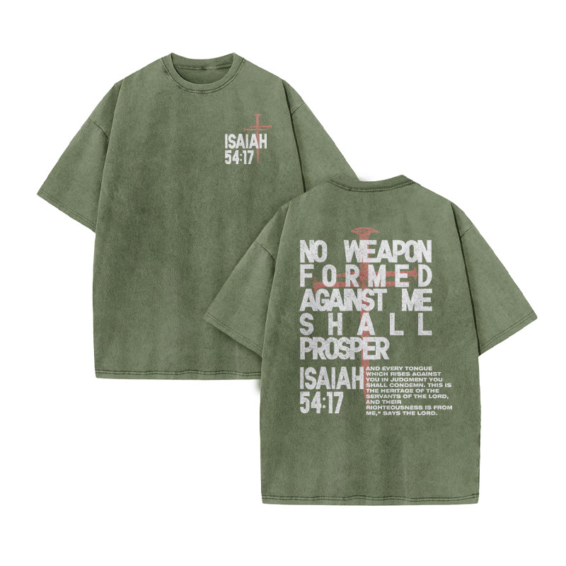 Isaiah 54:17 Print Acid Washed T-shirt - Army Green - US20-22(3XL) - image 6