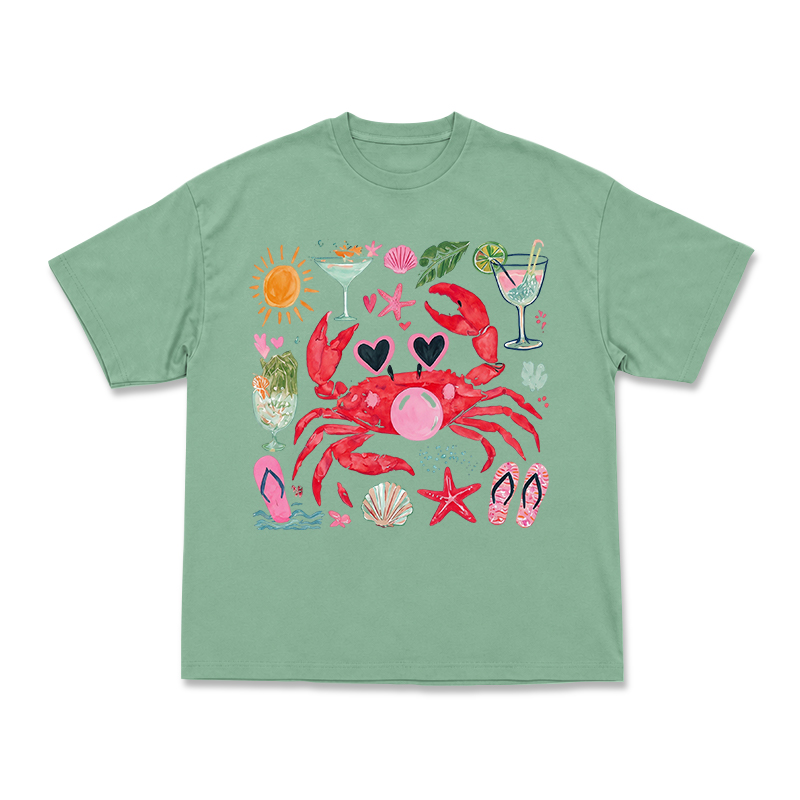 Coastal Crab Watercolor Graphic T-Shirt - Light Green - US16-18(2XL) - image 11