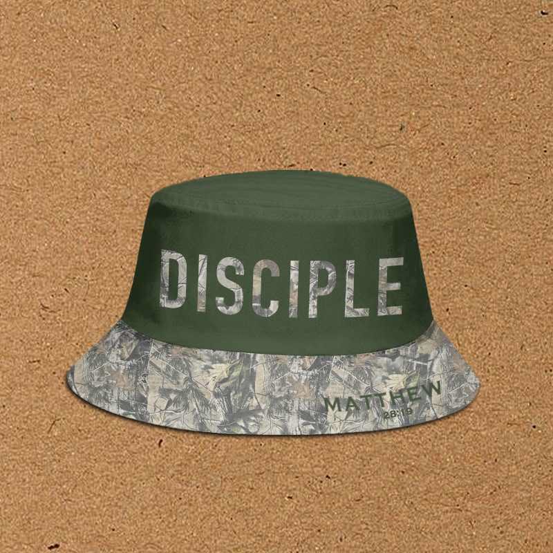Disciple Matthew 28:19 Dead Leaves Camouflage Patchwork Print Bucket Hat - Army Green - XL(62cm) - image 3