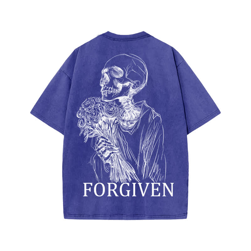 Unisex Forgiven Print Acid Washed T-shirt - Blue - US20-22(3XL) - image 8