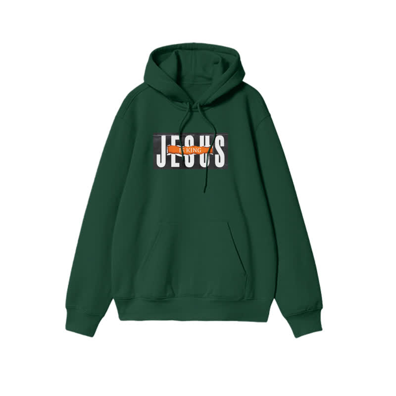 Unisex Jesus Is King Print Hoodie - Green - 2XL - image 6