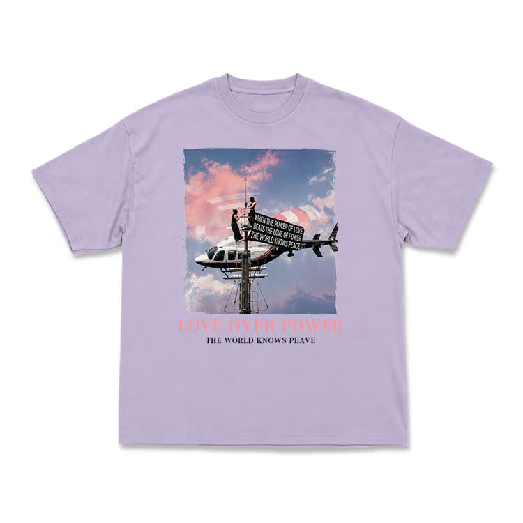 Unisex Love Over Power Statement Graphic T-Shirt - Purple - US16-18(2XL) - image 3
