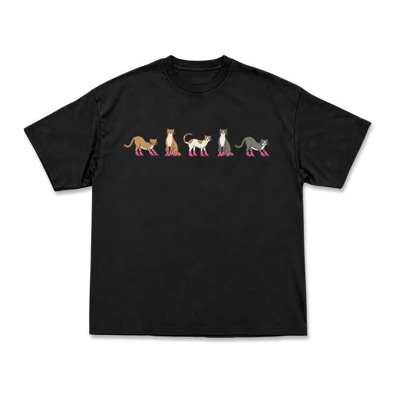 Minimal Graphic Cat Row Boxy Short Sleeve Everyday T-Shirt - Black - US16-18(2XL) - image 15