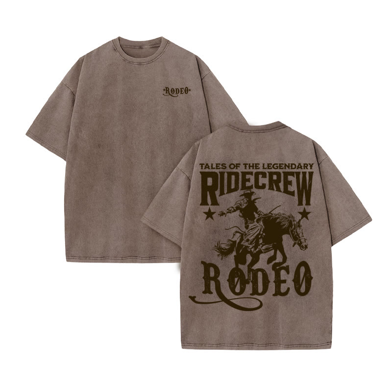 Unisex 100% Cotton RODEO Western Style Print Acid Washed T-shirt