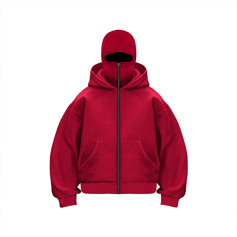 Unisex Solid Color Zipper Double Layer Hat Hoodie - Red - US20-22(3XL) - image 12