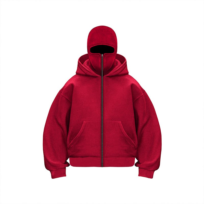 Unisex Solid Color Zipper Double Layer Hat Hoodie - Red - US20-22(3XL) - image 12