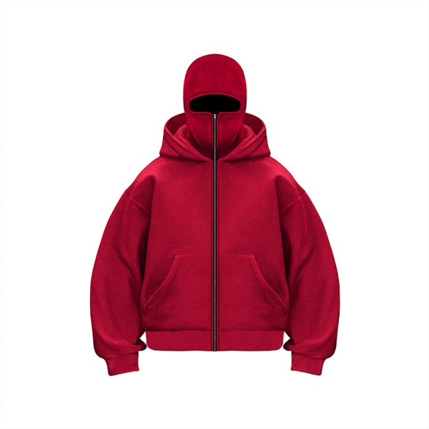 Unisex Solid Color Zipper Double Layer Hat Hoodie - Red - US20-22(3XL) - image 12