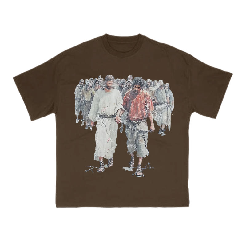 Unisex 100% Cotton Bear The Yoke Together, Suffer Together Print T-shirt - Coffee - US16-18(2XL) - image 6