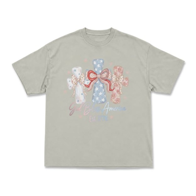 Patriotic Bow Graphic God Bless America T-Shirt - Warm Grey - US16-18(2XL) - image 4