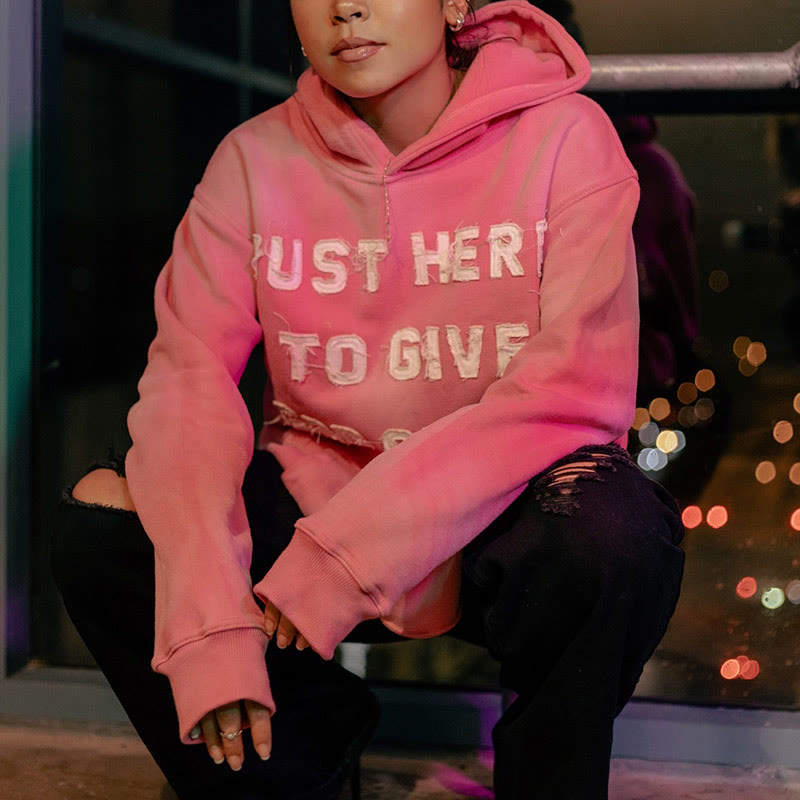 Street Style Just Here To Give God Glory Cross-letter Patch Embroidered Loose Unisex Hoodie