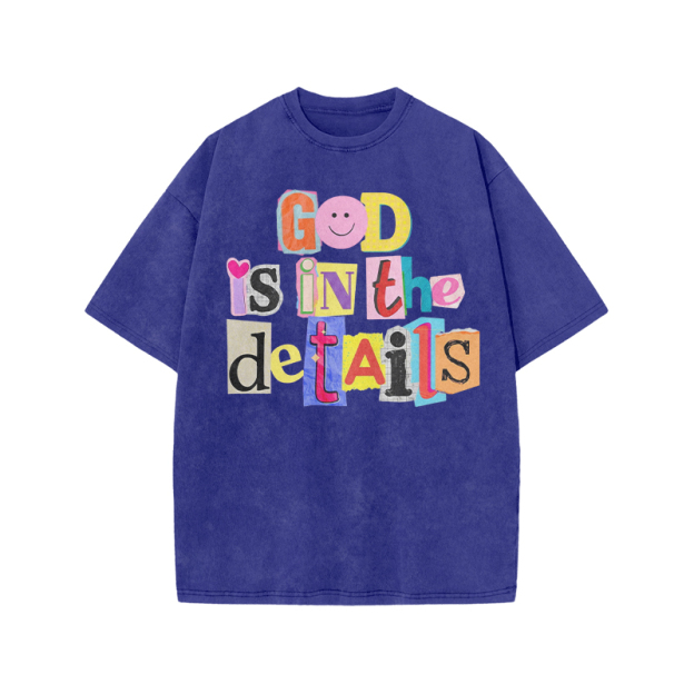 God Is In The Details Print Acid Washed T-shirt - Blue - US20-22(3XL) - image 6