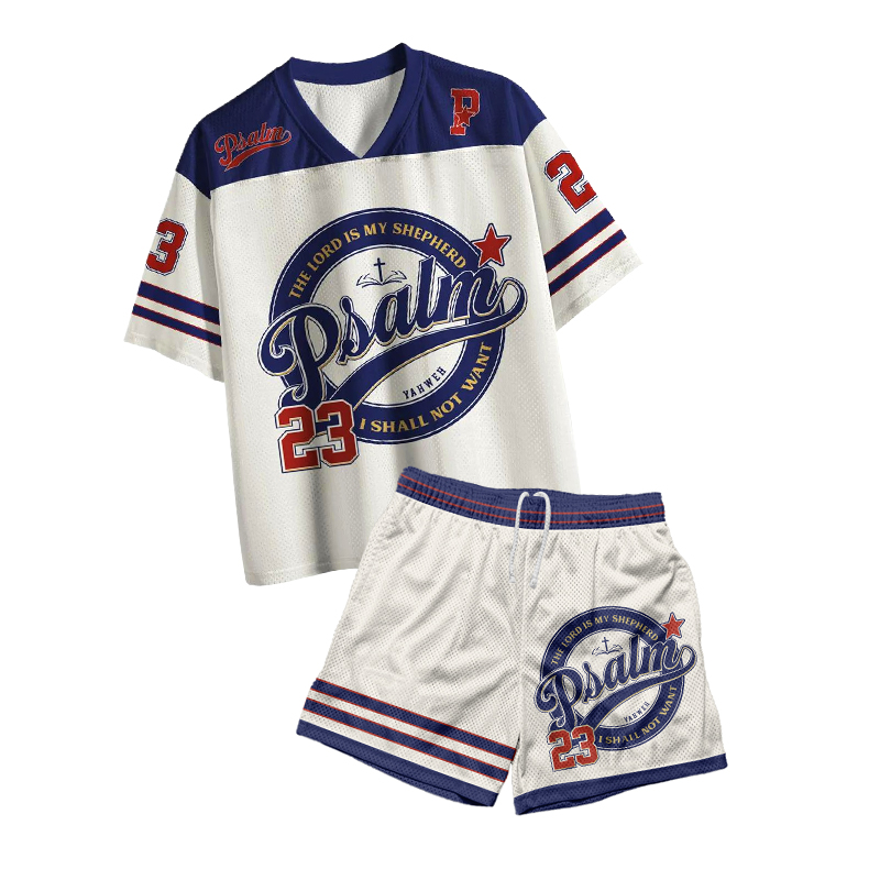 Faith Over Fear Psalm 23 Print Causal Mesh T-shirt Set - White - 4XL - image 1