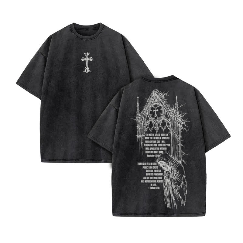 Unisex 100% Cotton Faith Over Fear Scripture Print Acid Washed T-shirt - Black - US20-22(3XL) - image 3