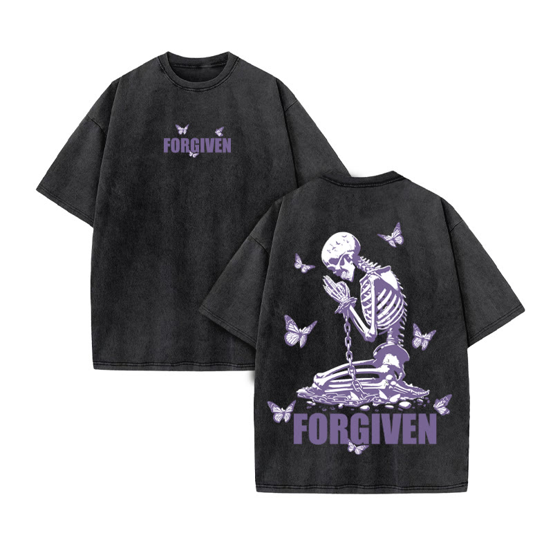 Unisex Forgiven Print Acid Washed T-shirt - Black - US20-22(3XL) - image 6