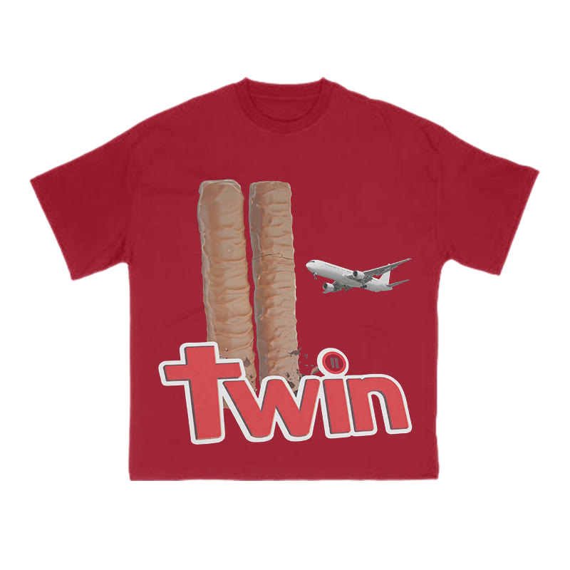 The Plane Crashing Into The Chocolate Bars Print T-shirt - Red - US16-18(2XL) - image 12