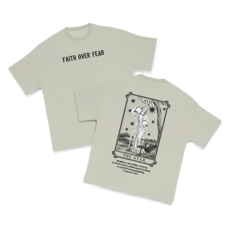 Tarot The Star Faith Over Fear Print T-shirt - Warm Grey - US16-18(2XL) - image 4
