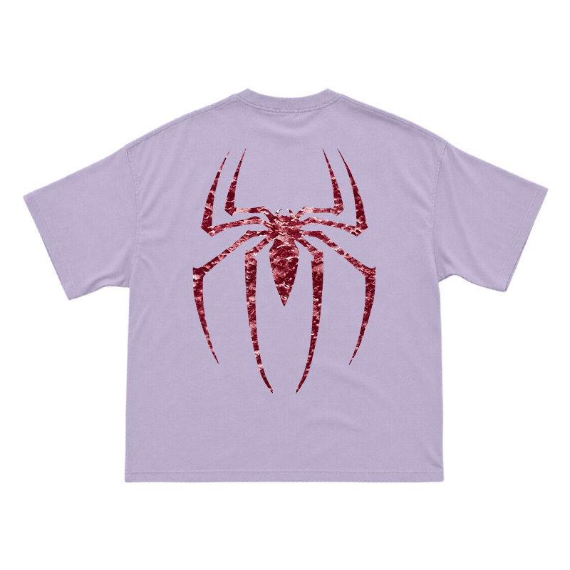 Street Style Spider Back Print Short Sleeve T-Shirt - Purple - US16-18(2XL) - image 8