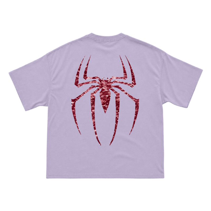 Street Style Spider Back Print Short Sleeve T-Shirt - Purple - US16-18(2XL) - image 8