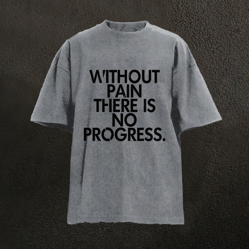 100% Cotton Without Pain There Is No Progress Gym Print Acid Washed T-shirt - Grey - US20-22(3XL) - image 3