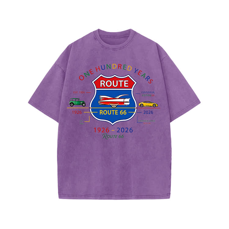 Vintage Route 66 Centennial Graphic Print Acid Washed T-shirt - Purple - US20-22(3XL) - image 6