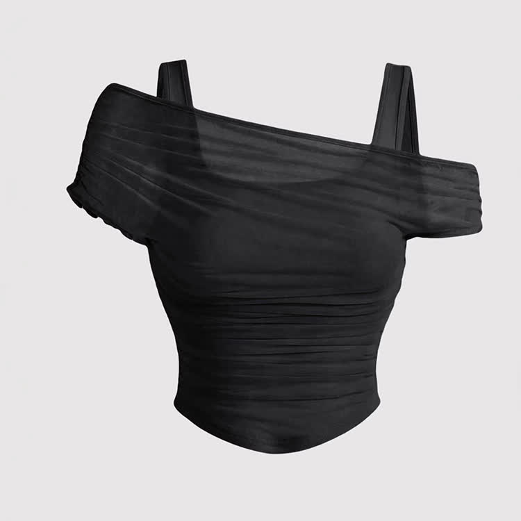 Ruched Mesh Cropped Pullover Cami Top - Black - 2XL - image 3