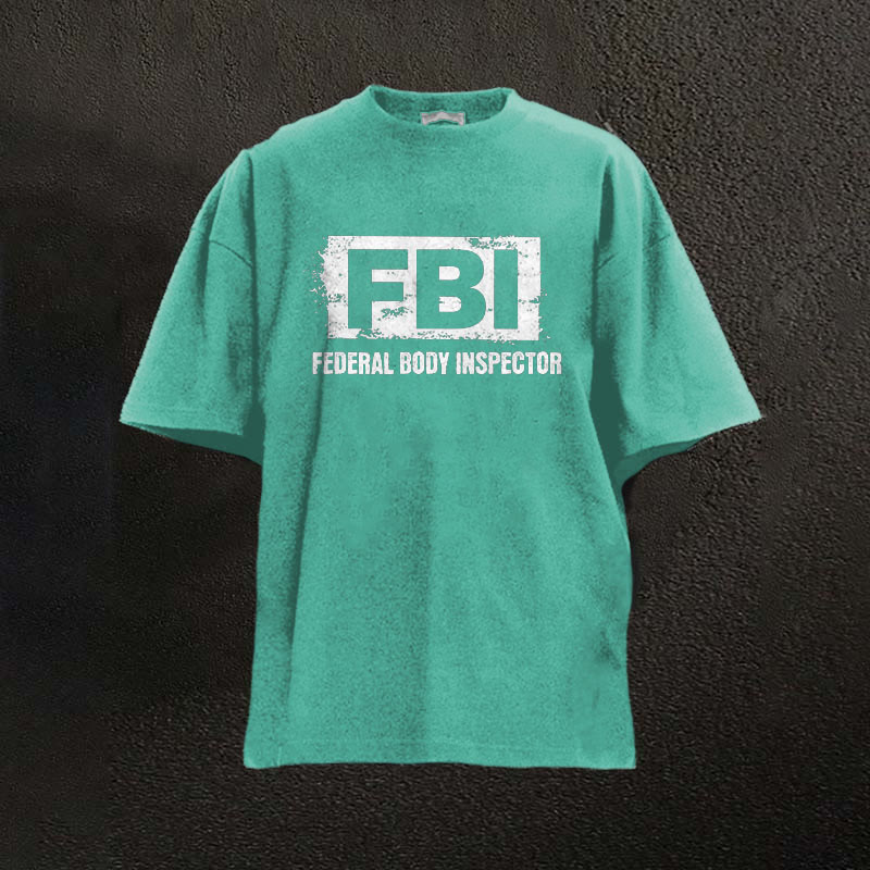 100% Cotton Fbi Federal Body Inspector Printed Washed Gym T-shirt - Green - 2XL - image 5