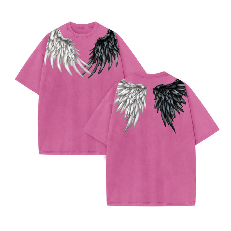 Unisex 100% Cotton Wings Of Faith Print Acid Washed T-shirt - Pink - US20-22(3XL) - image 7