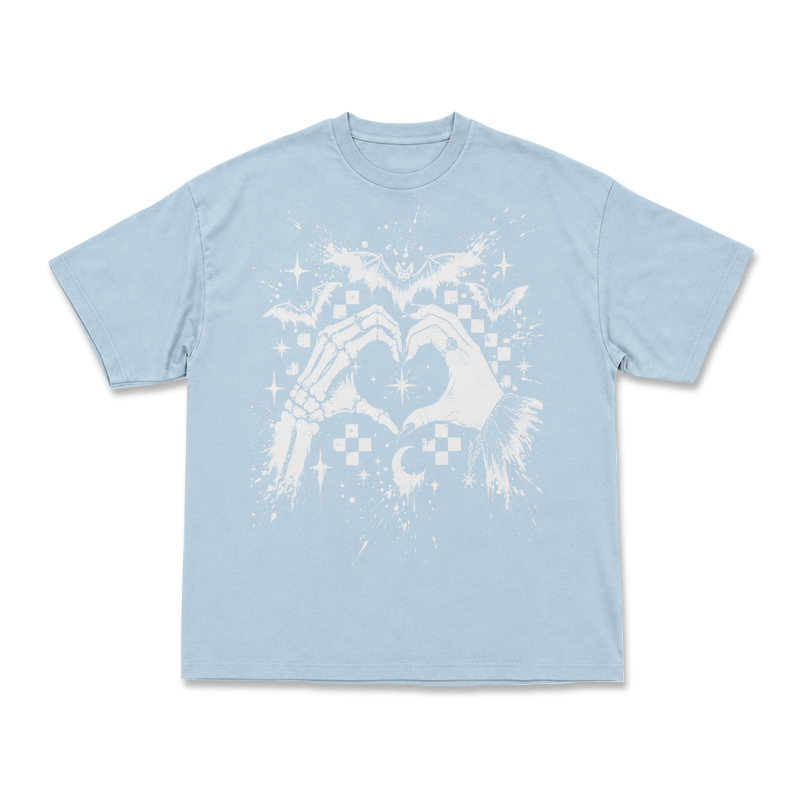 Gothic Skeleton Hand Heart Round Neck Graphic Print T-Shirt - Light Blue - US16-18(2XL) - image 6