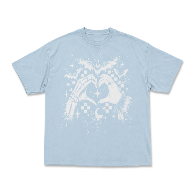 Gothic Skeleton Hand Heart Round Neck Graphic Print T-Shirt - Light Blue - US16-18(2XL) - image 6
