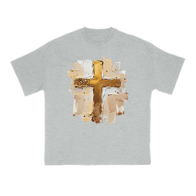 Impasto-style Cross Print T-shirt - Grey - US16-18(2XL) - image 4