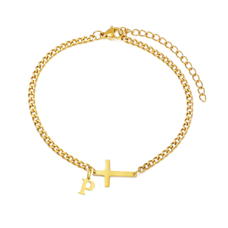 Letter Pendant Cross Bracelet - P - Golden-20CM+5CM - image 17
