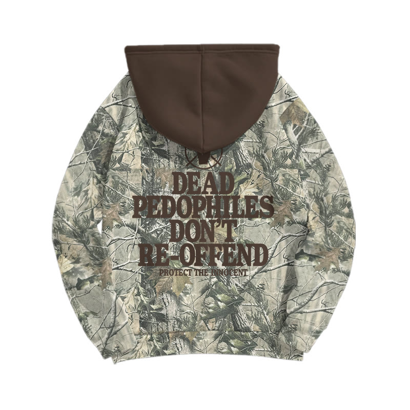 Dead Leaves Camouflage Dead Pedophiles Don't Re-offend Protect The Innocent Print Causal Hoodie - Coffee - US44-46(8XL) - image 5