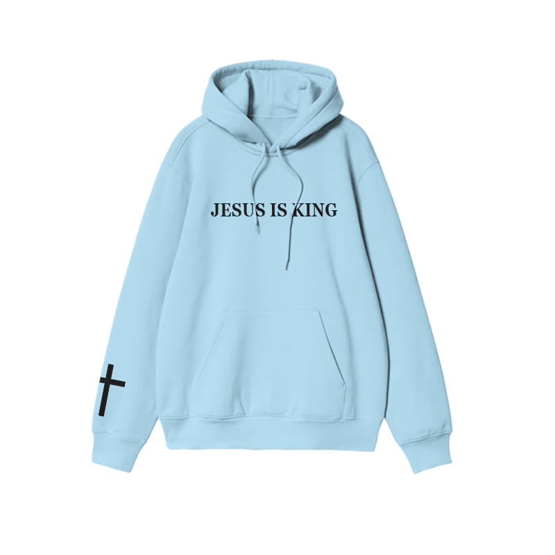 Unisex 100% Cotton Jesus Is King Cross Print Hoodie - Blue - US16-18(2XL) - image 7