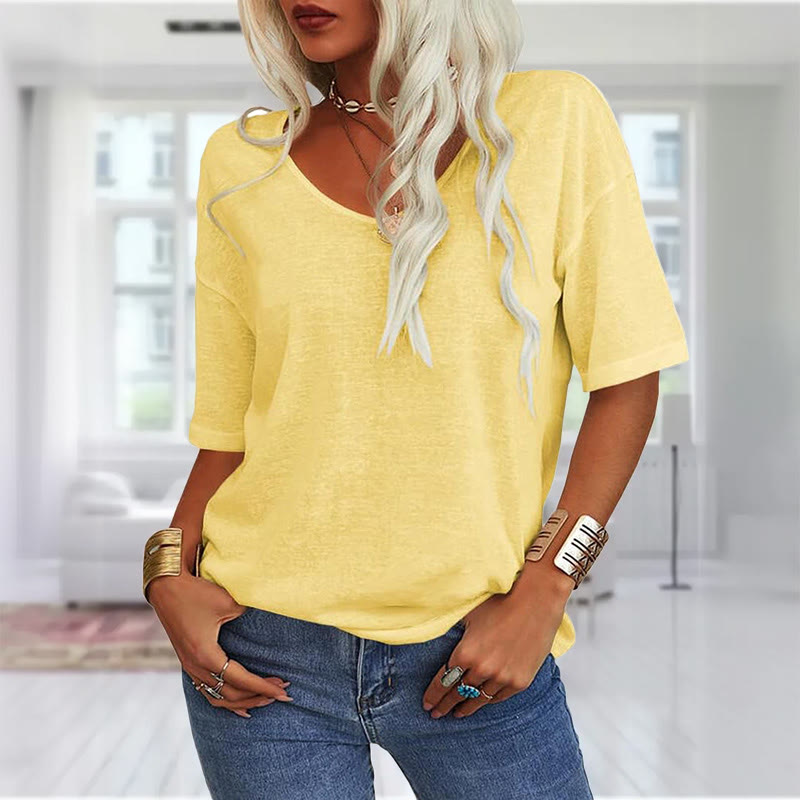 Women's casual short sleeve V-neck T-shirt - Yellow - 2XL - image 9
